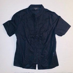 VIF black ruffle button up collared dress shirt